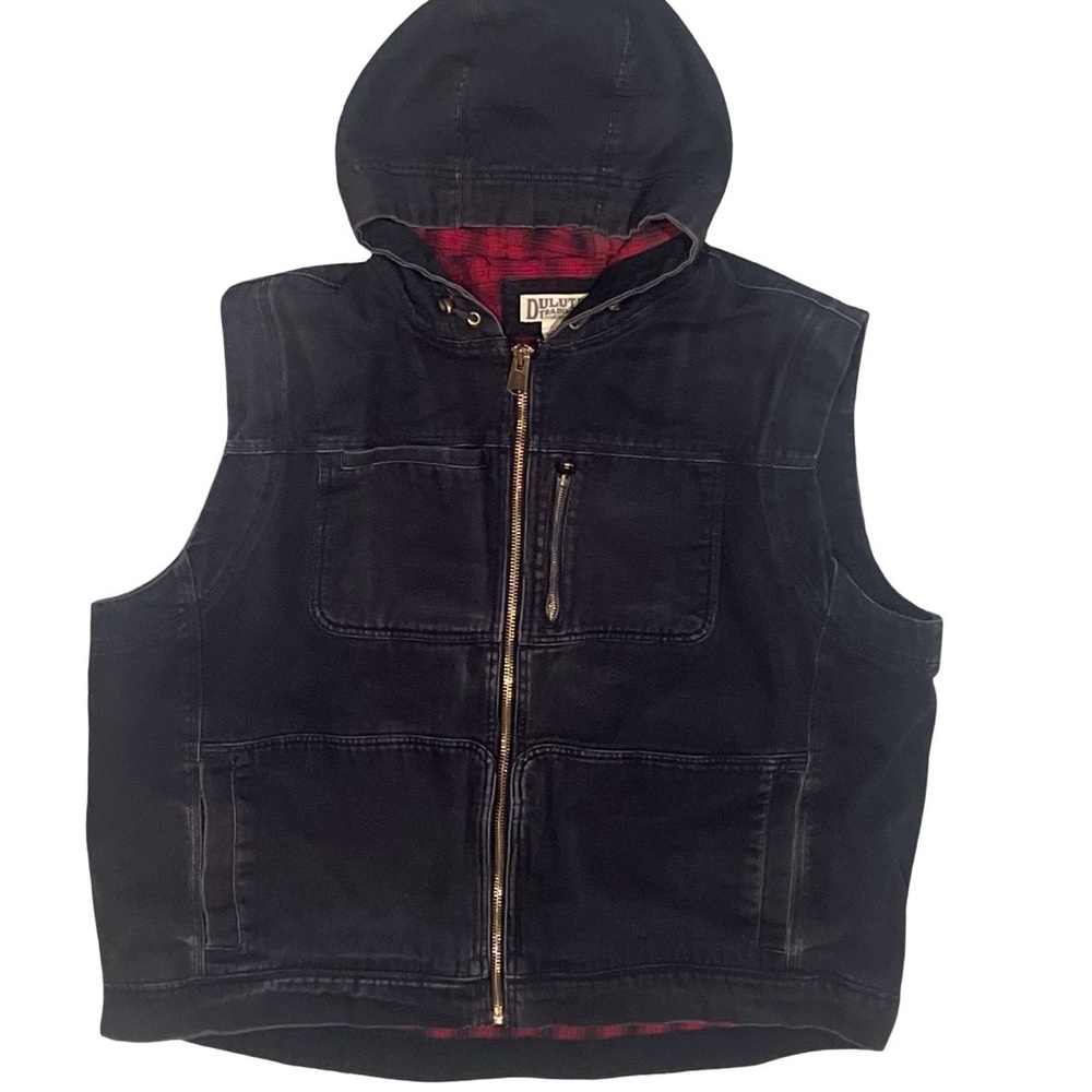 Men's Black Fire Hose Flannel-Lined Hooded Vest Size 3XL
